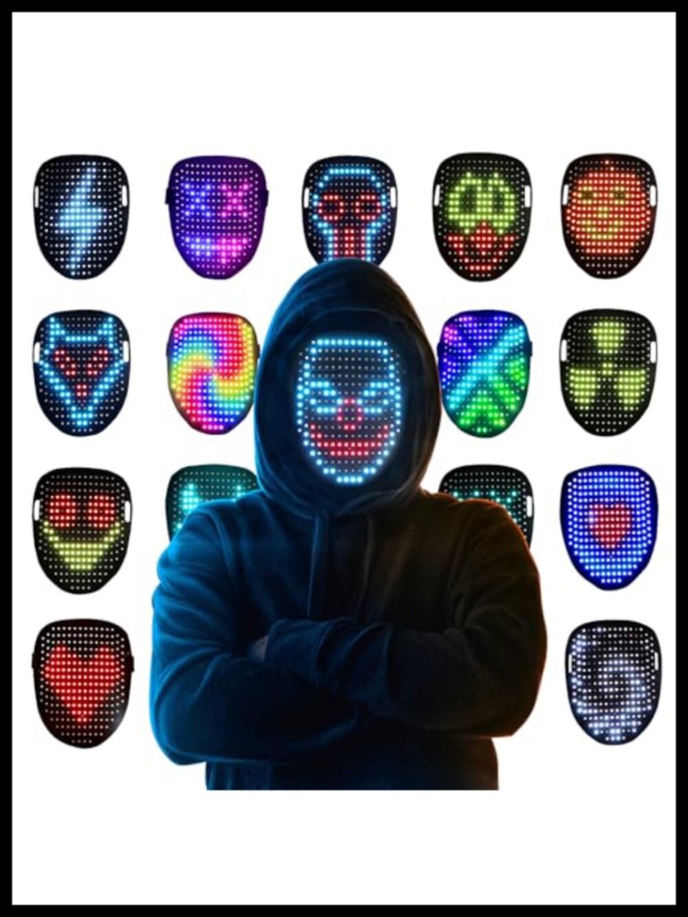 LED Light Up Mask Gesture Sensing 50 Patterns Rechargeable Costume